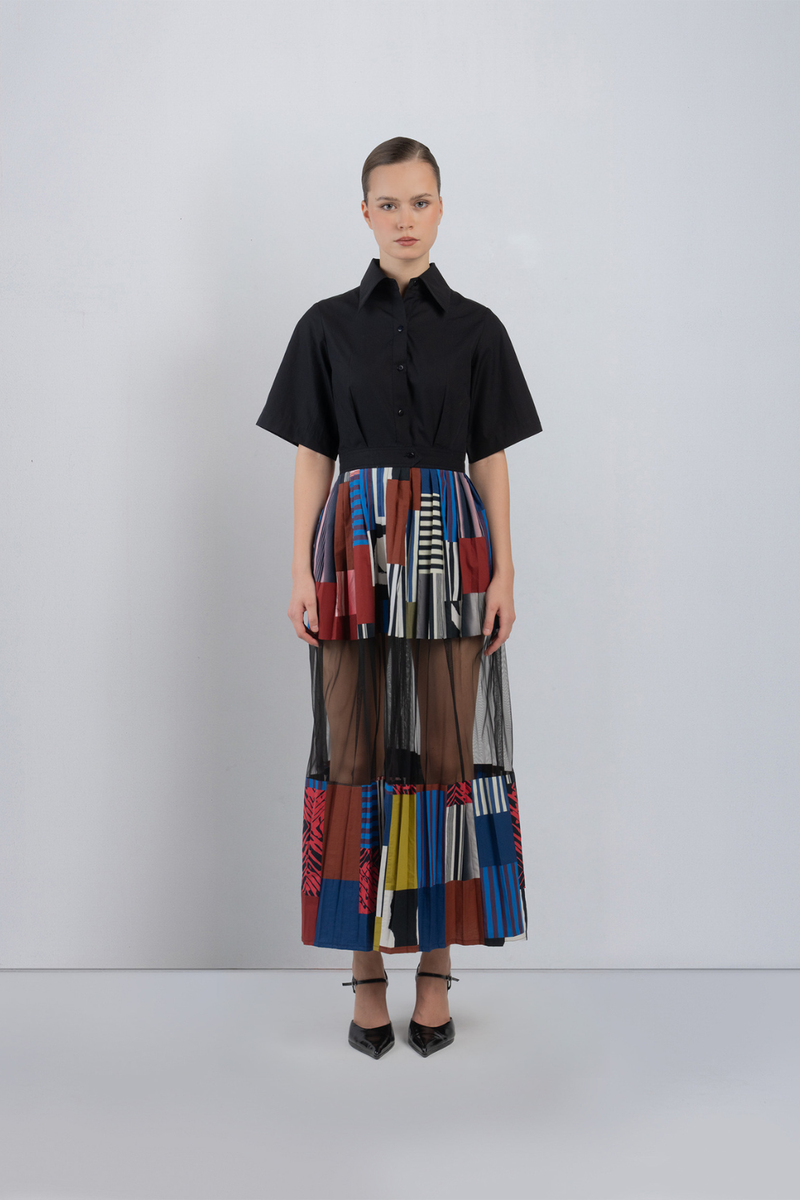 BLOC MOSAIC DRESS - Multicolour + Black dress by Leh Studios in multicolour for women Worldwide