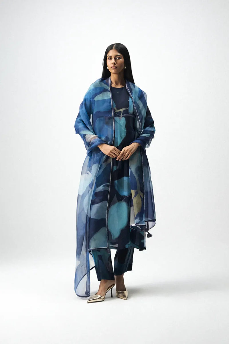 BLUE LAGOON ORGANZA DUPATTA organza by Yam in blue color for women Worldwide
