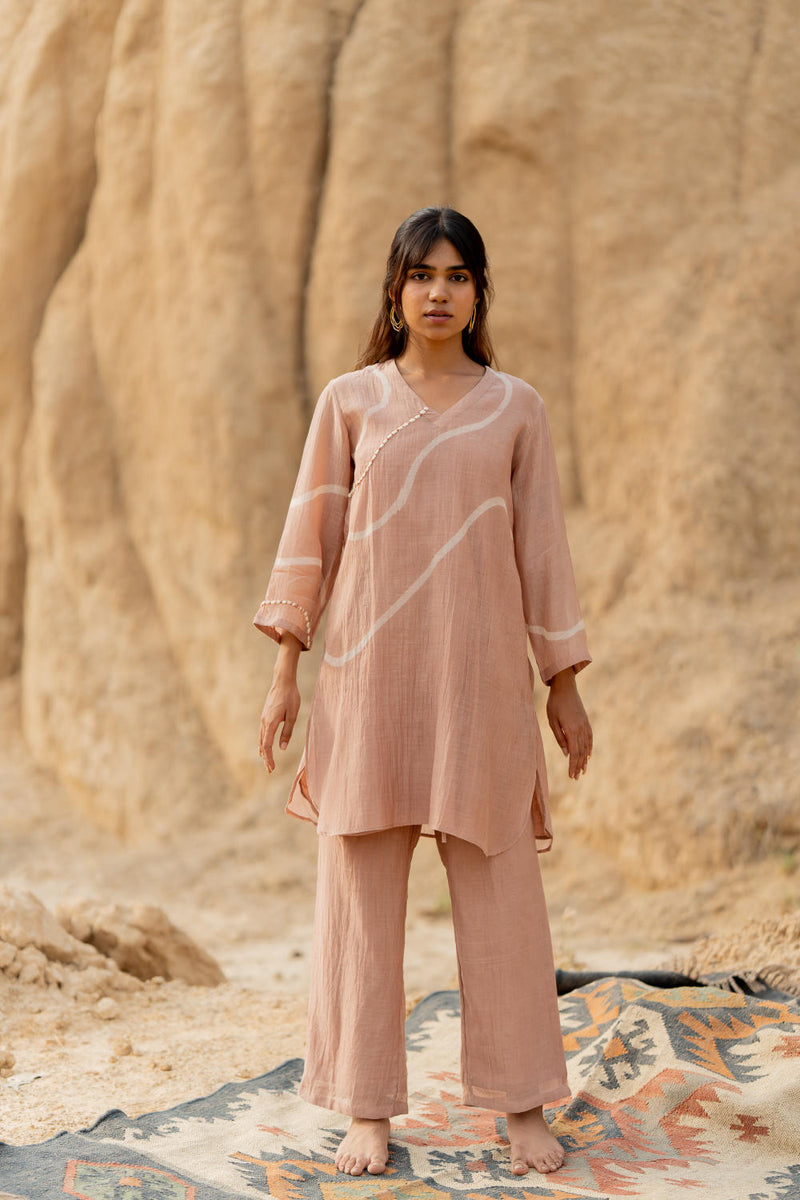 BLUSH ARSA SET chanderi by Nirjara in blush color for women Worldwide