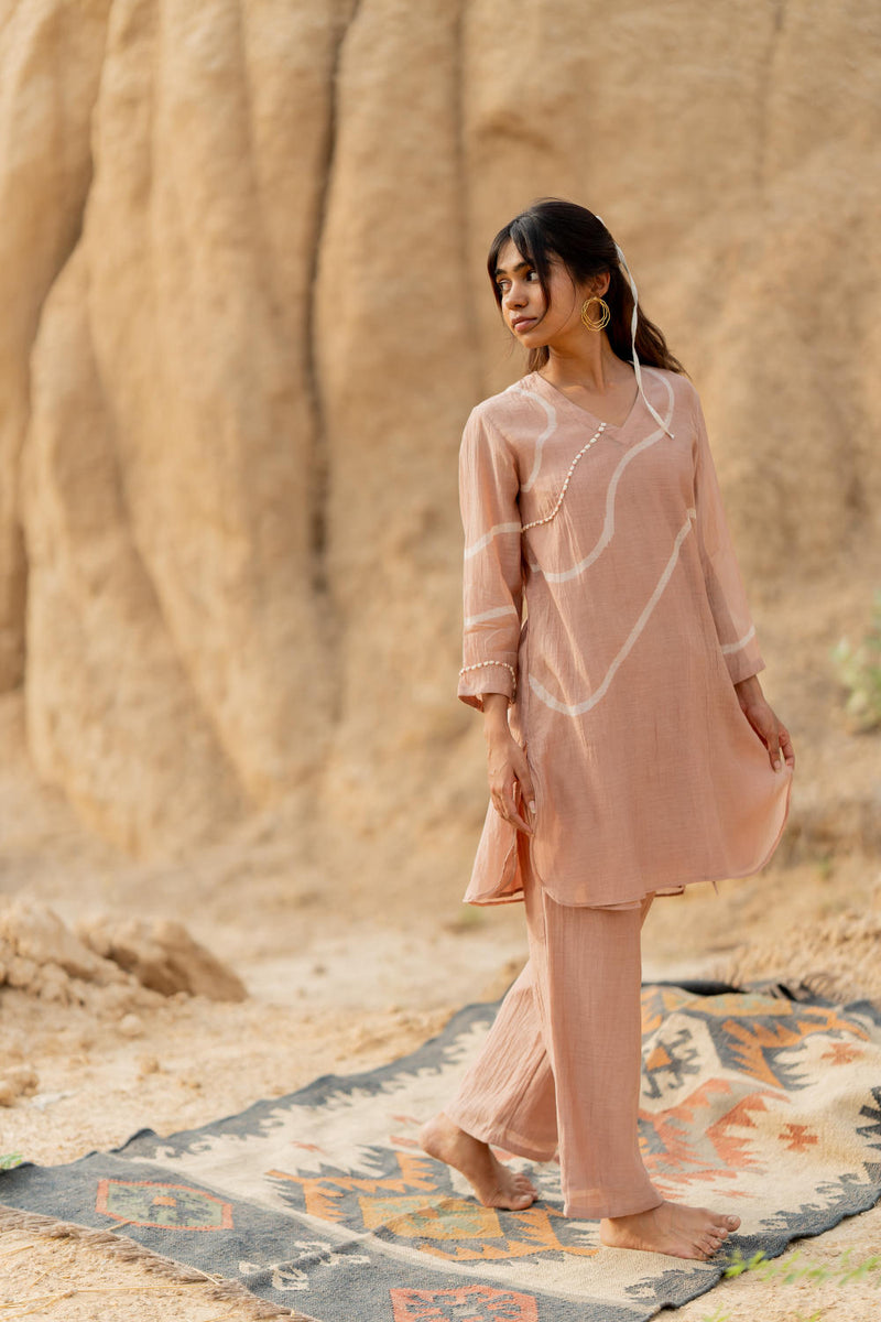 BLUSH ARSA SET chanderi by Nirjara in blush color for women Worldwide