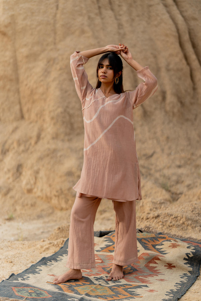BLUSH ARSA SET chanderi by Nirjara in blush color for women Worldwide