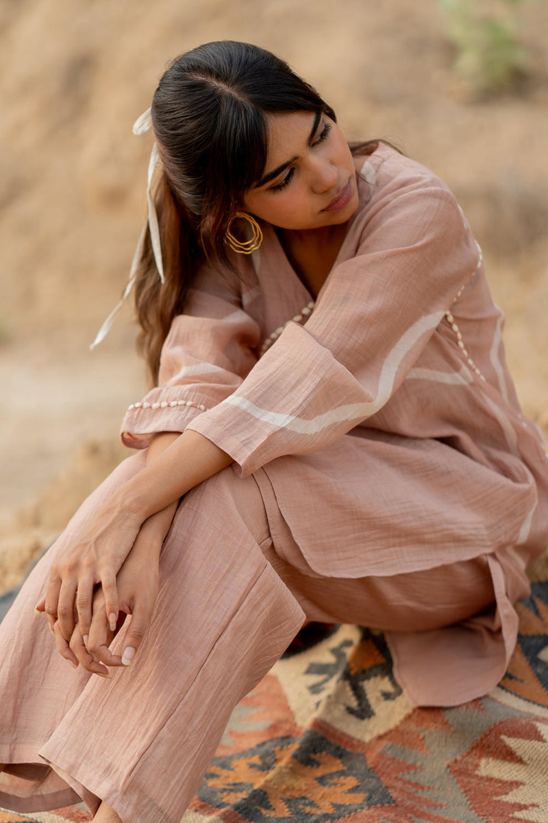 BLUSH ARSA SET chanderi by Nirjara in blush color for women Worldwide
