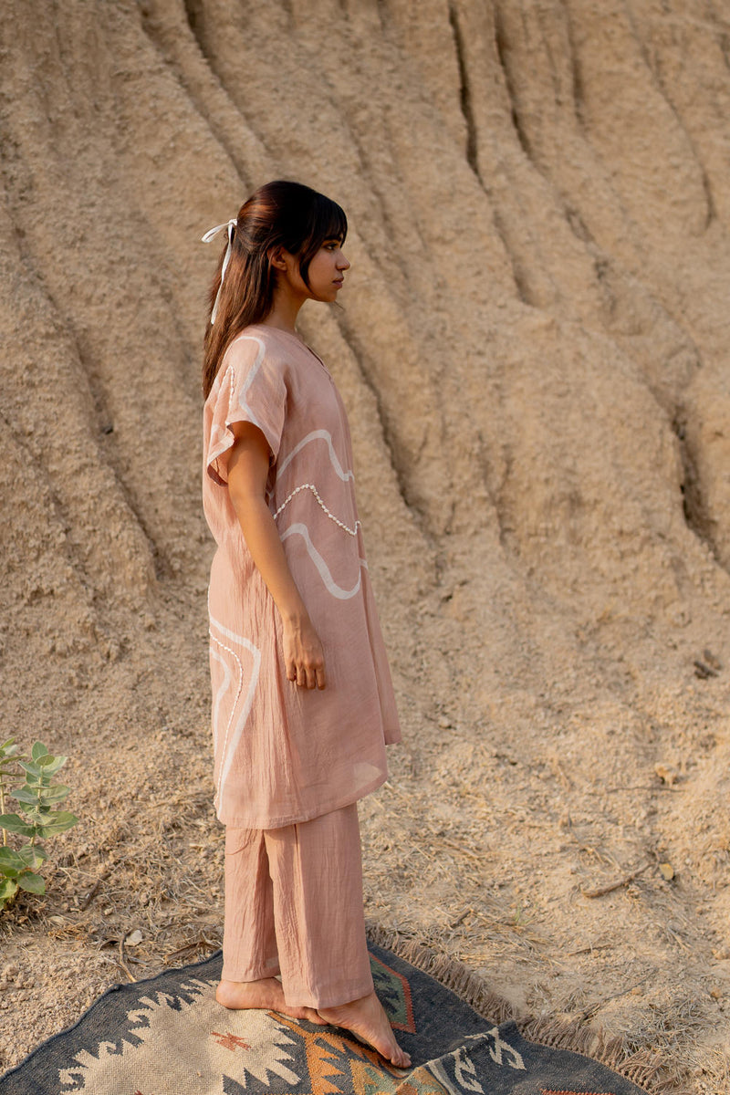 BLUSH CAFTAN SET chanderi by Nirjara in blush color for women Worldwide