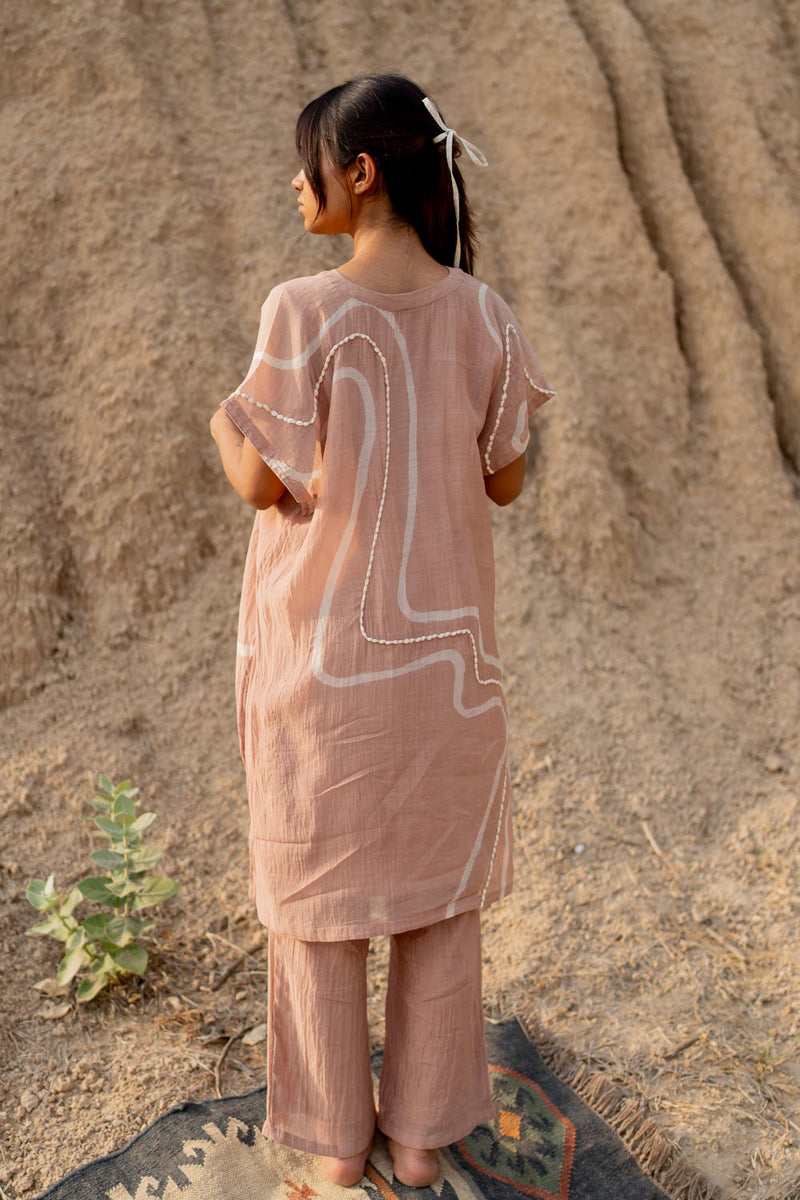 BLUSH CAFTAN SET chanderi by Nirjara in blush color for women Worldwide