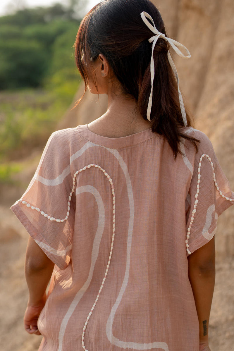 BLUSH CAFTAN SET chanderi by Nirjara in blush color for women Worldwide