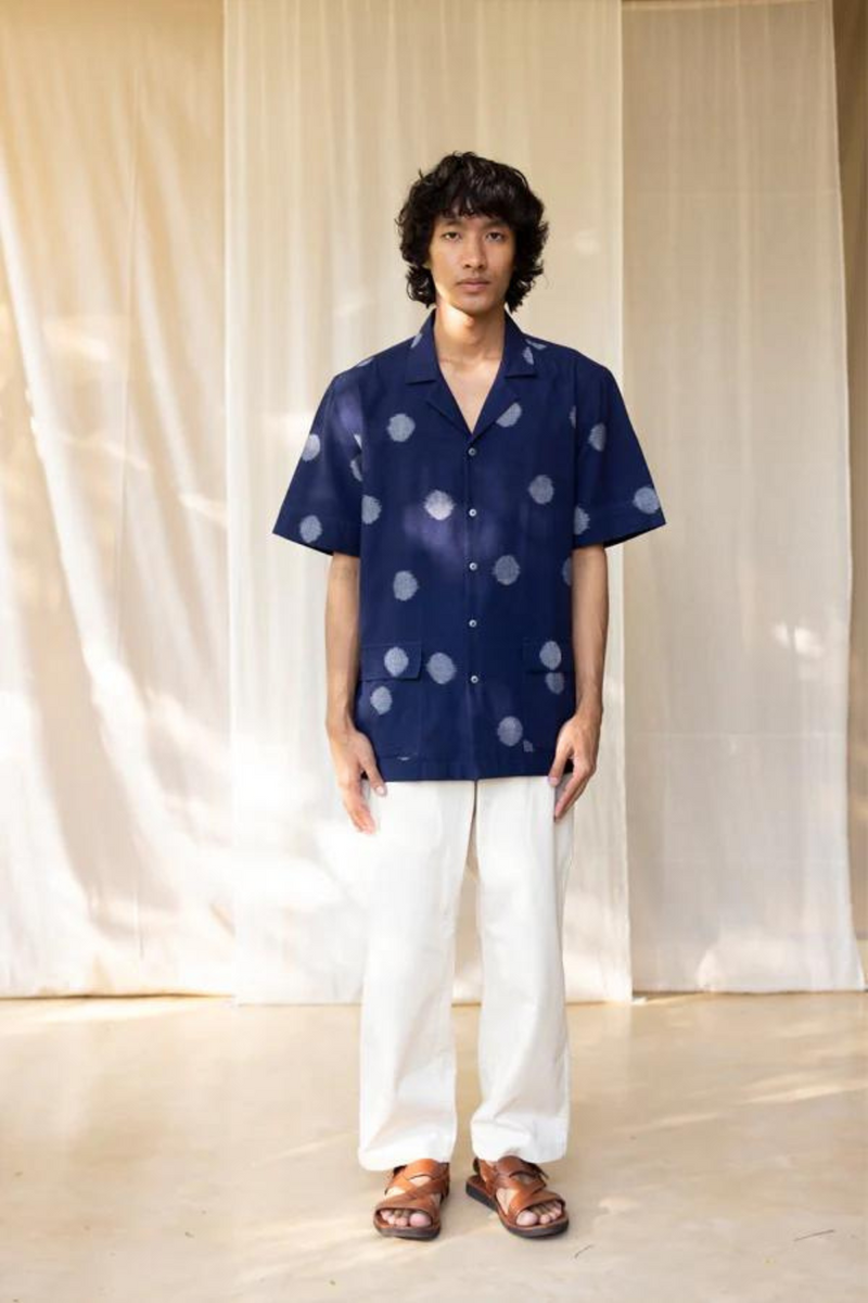 BOKEH BOXY RESORT SHIRT 100% cotton by Translate Men in blue color for men Worldwide