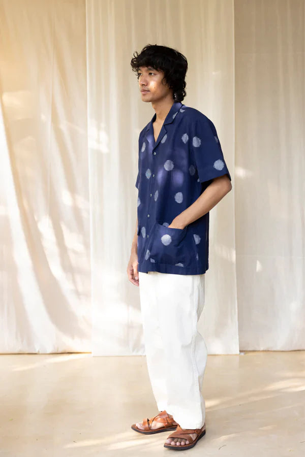 BOKEH BOXY RESORT SHIRT 100% cotton by Translate Men in blue color for men Worldwide