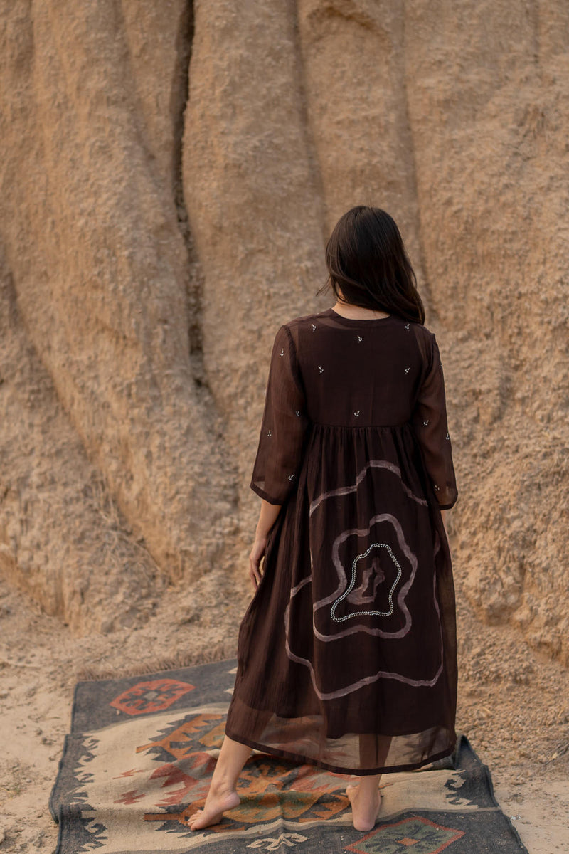 BROWN ARAZI DRESS chanderi by Nirjara in brown color for women Worldwide
