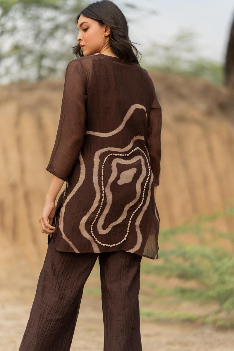 BROWN ARSA SET chanderi by Nirjara in brown color for women Worldwide