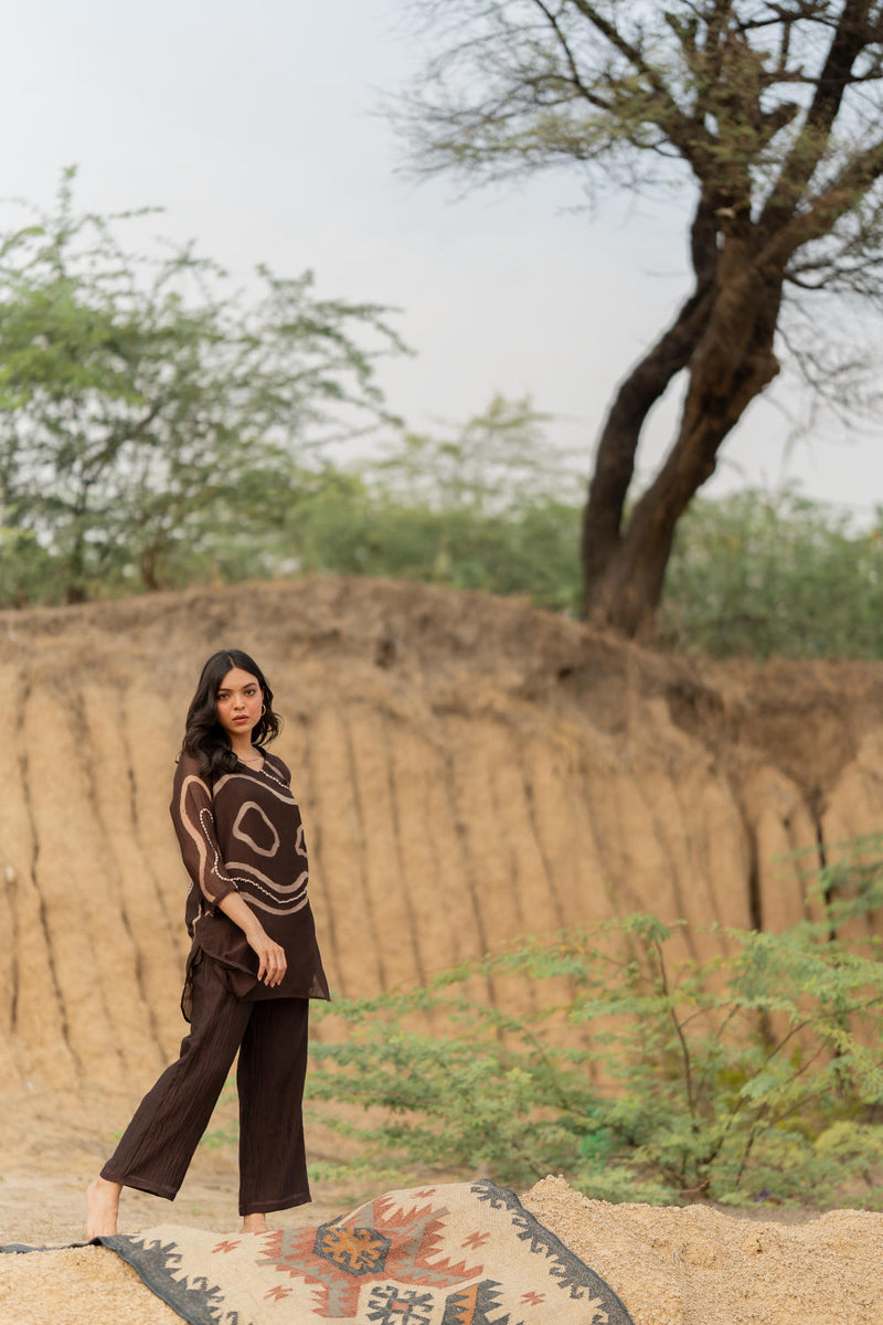 BROWN ARSA SET chanderi by Nirjara in brown color for women Worldwide