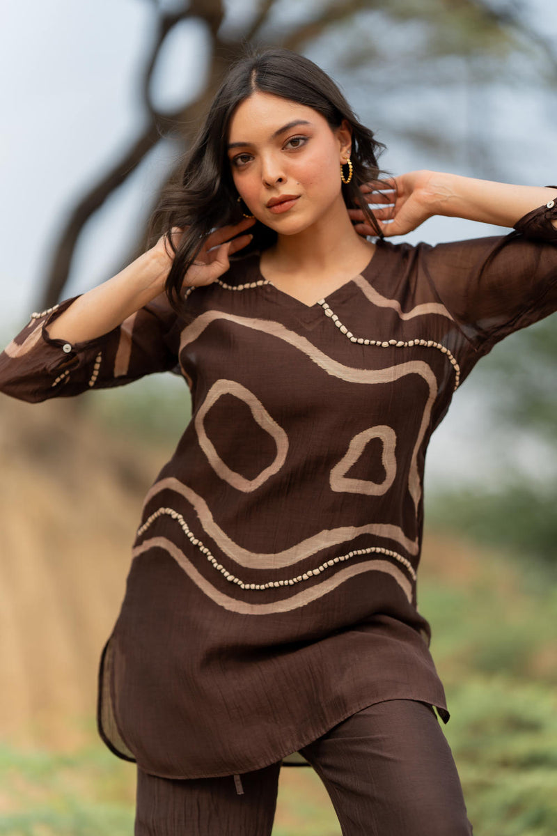 BROWN ARSA SET chanderi by Nirjara in brown color for women Worldwide