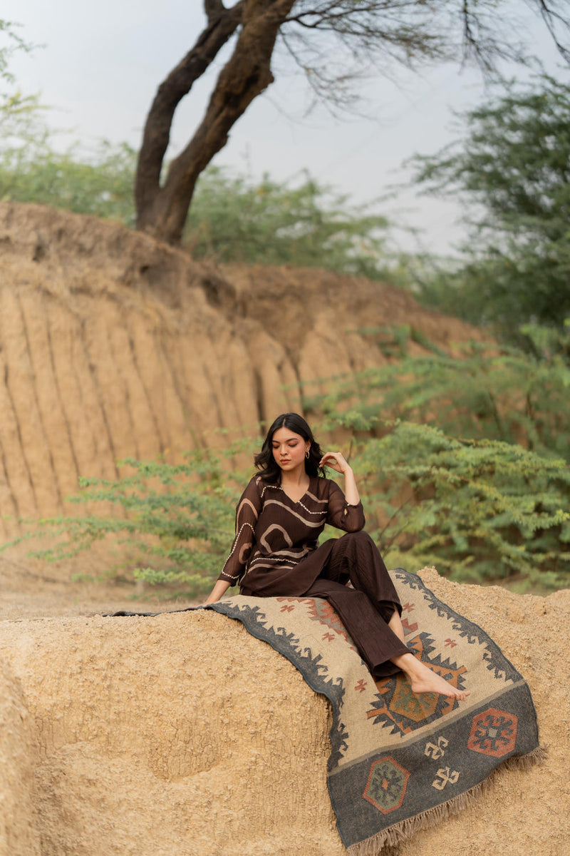 BROWN ARSA SET chanderi by Nirjara in brown color for women Worldwide