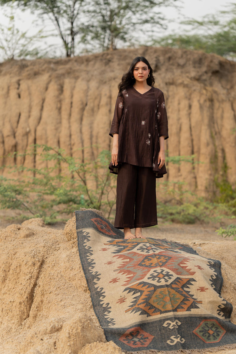 BROWN NARA SET chanderi by Nirjara in brown color for women Worldwide