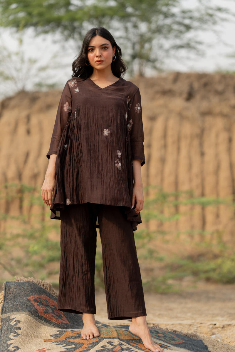 BROWN NARA SET chanderi by Nirjara in brown color for women Worldwide