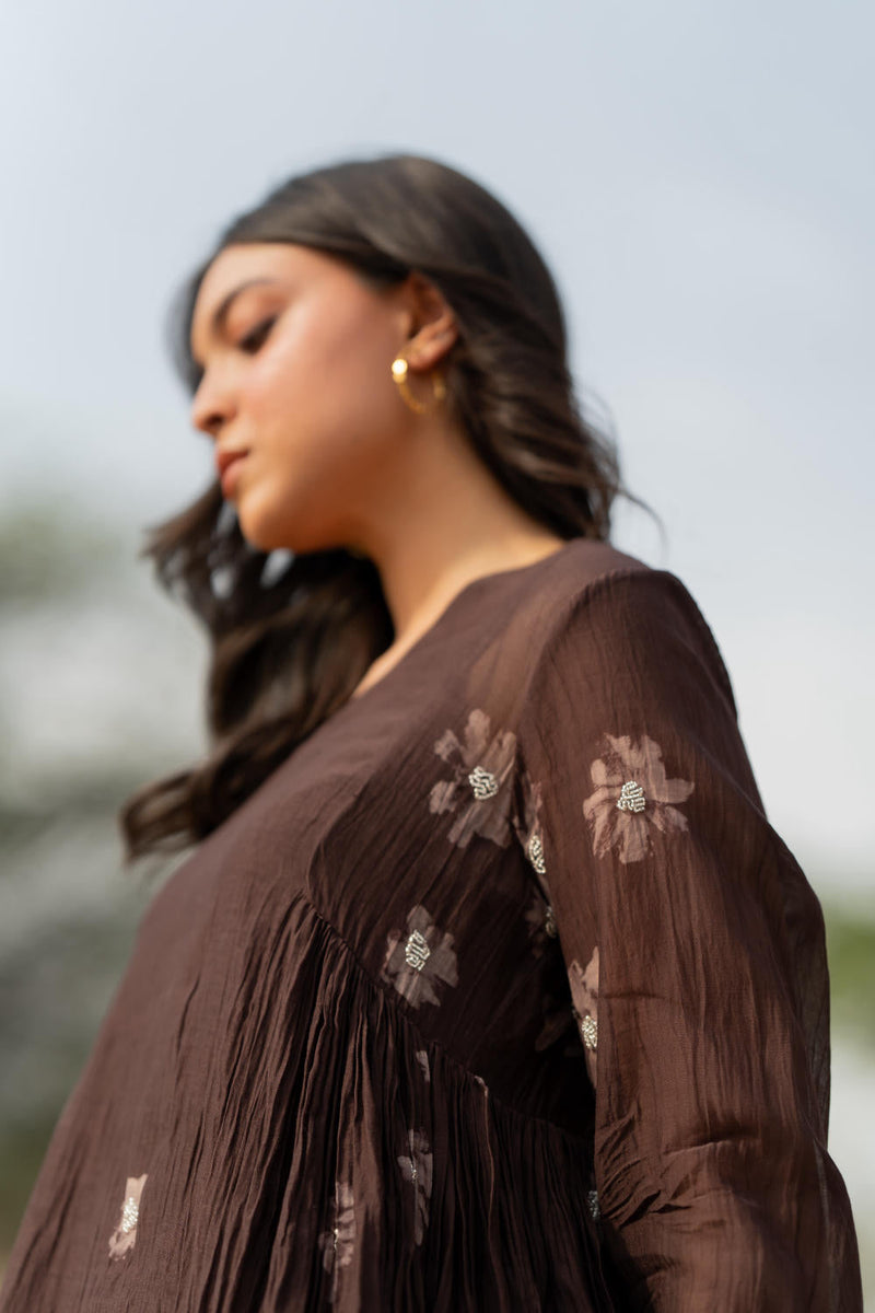 BROWN NARA SET chanderi by Nirjara in brown color for women Worldwide