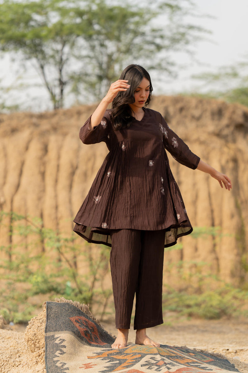 BROWN NARA SET chanderi by Nirjara in brown color for women Worldwide