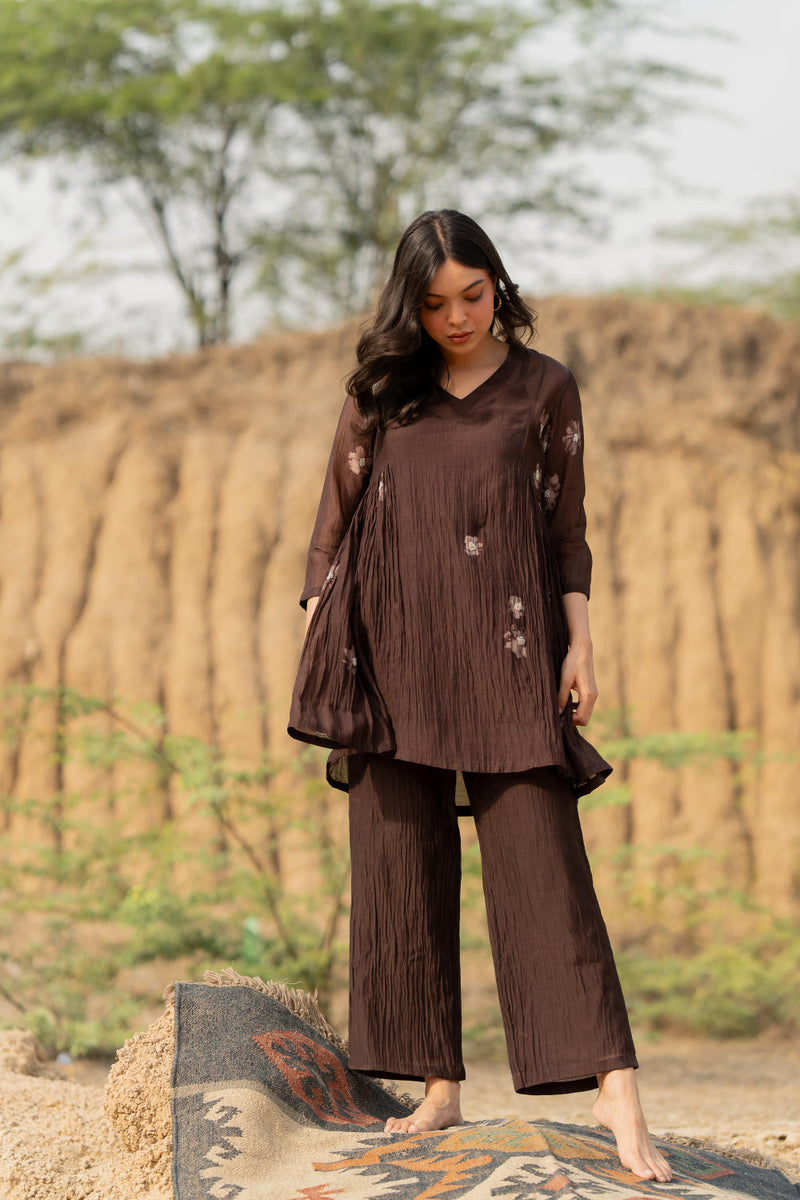 BROWN NARA SET chanderi by Nirjara in brown color for women Worldwide