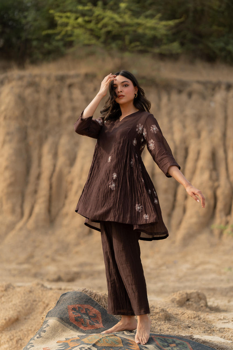 BROWN NARA SET chanderi by Nirjara in brown color for women Worldwide