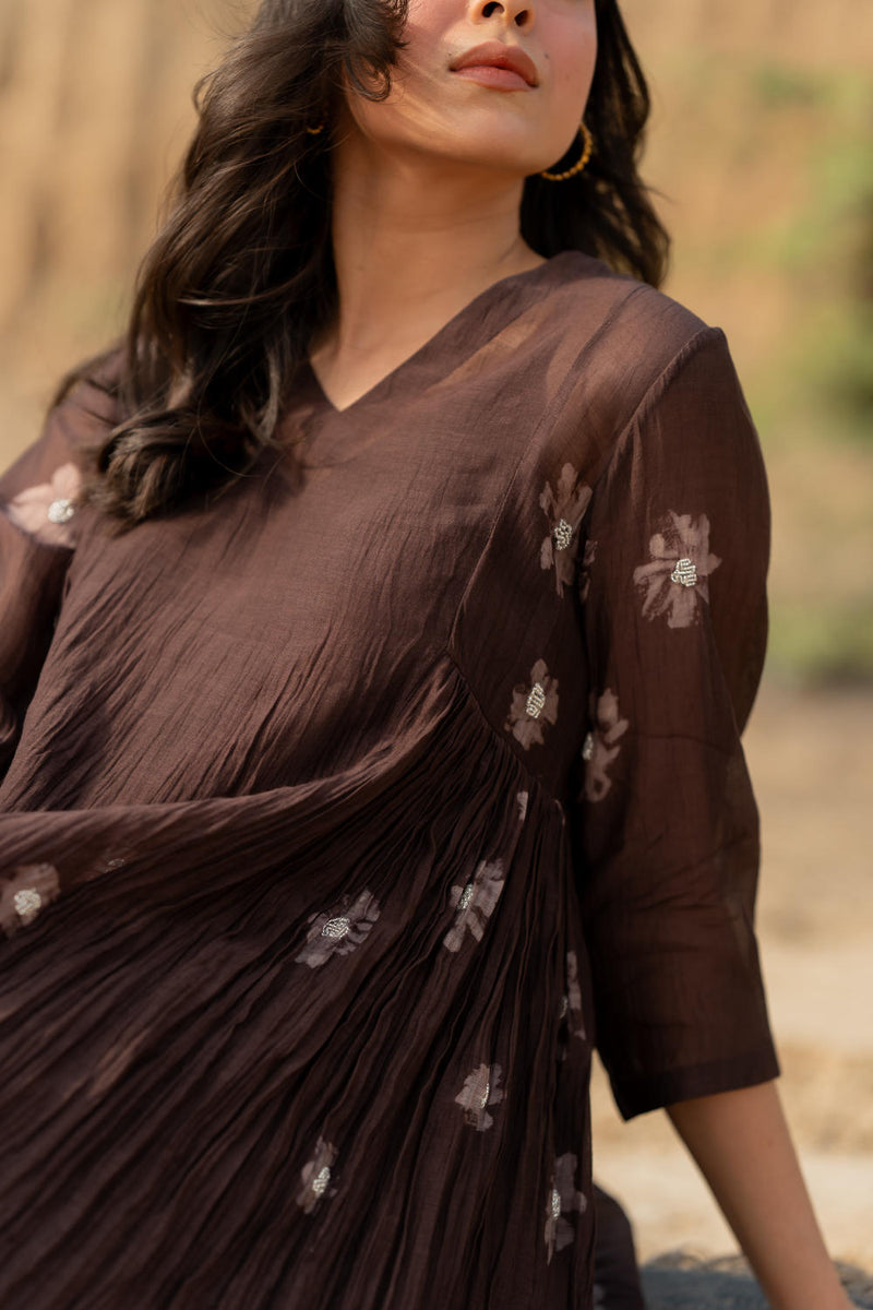 BROWN NARA SET chanderi by Nirjara in brown color for women Worldwide