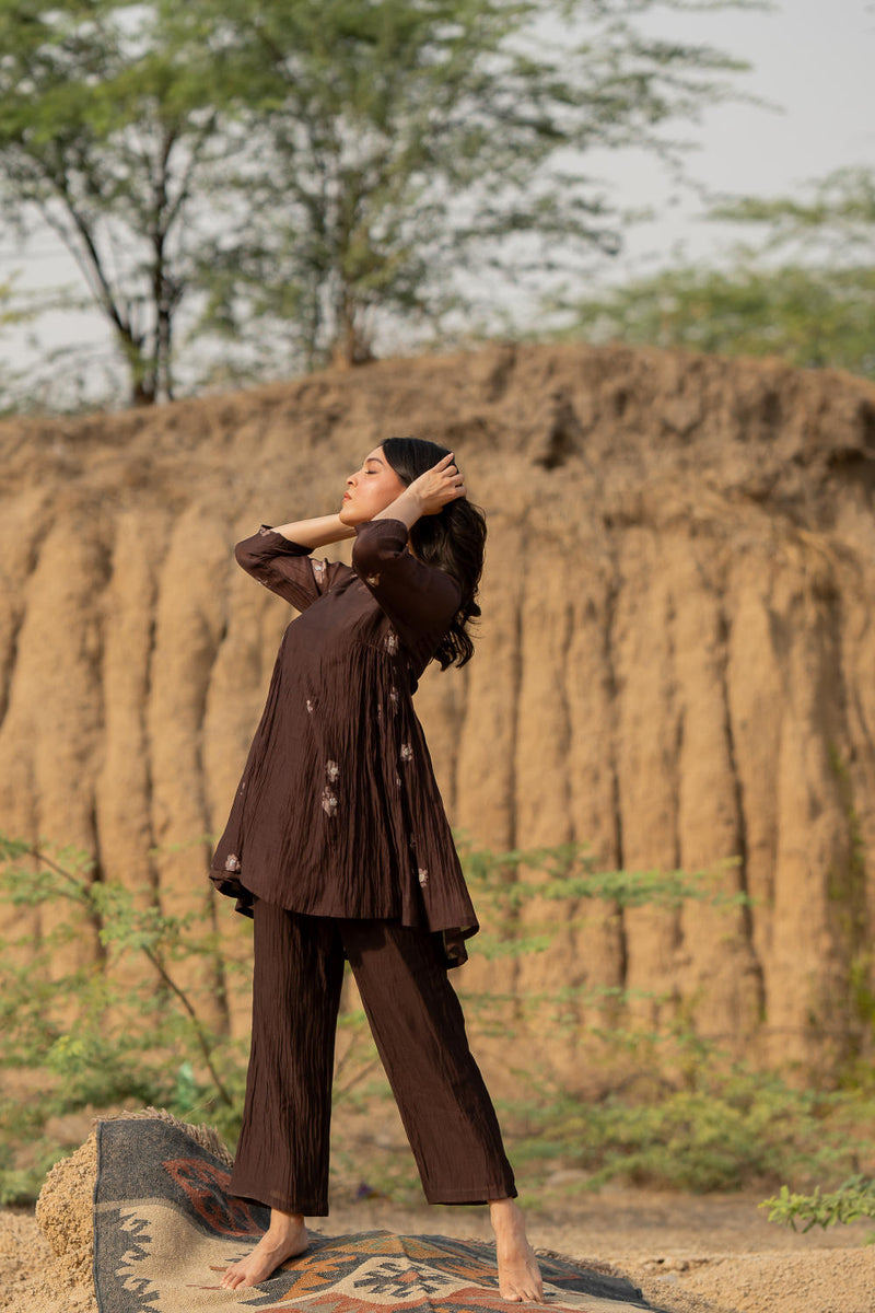 BROWN NARA SET chanderi by Nirjara in brown color for women Worldwide