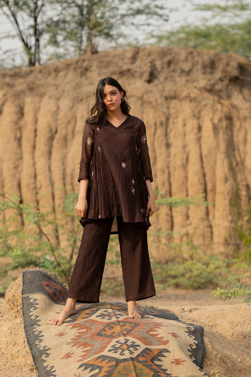 BROWN NARA SET chanderi by Nirjara in brown color for women Worldwide