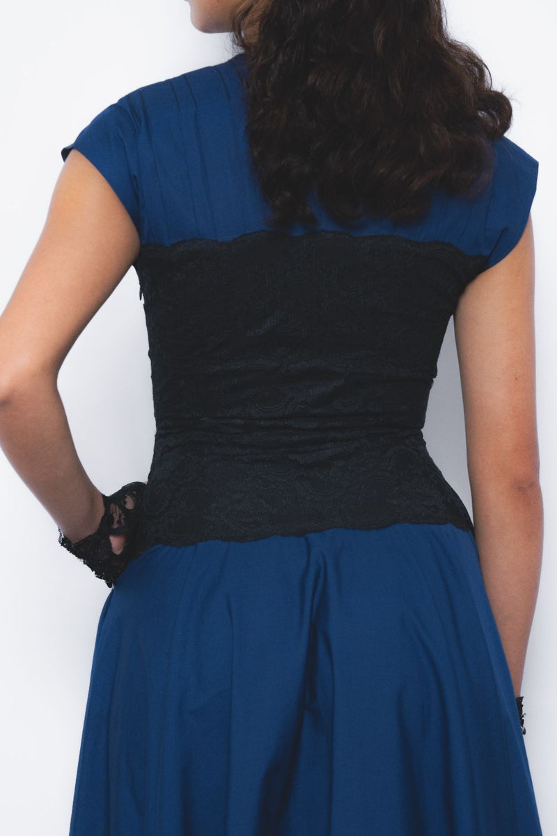Baile Dress - Navy and Black cotton by Leh Studios in multi color for women Worldwide