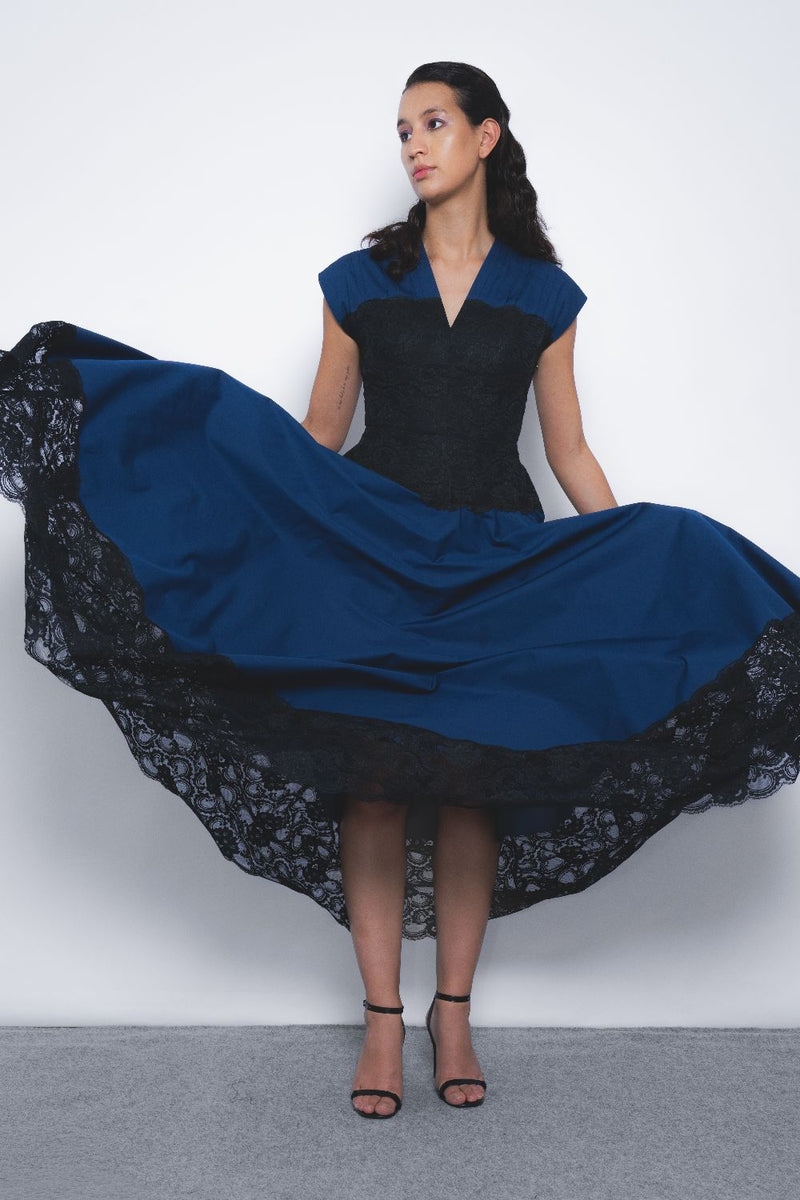 Baile Dress - Navy and Black cotton by Leh Studios in multi color for women Worldwide