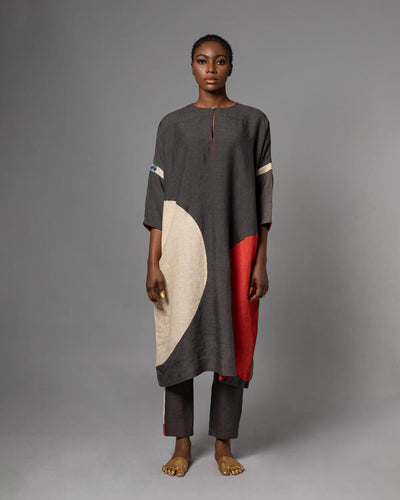 Bamile Charcoal Red Natural Kaftan