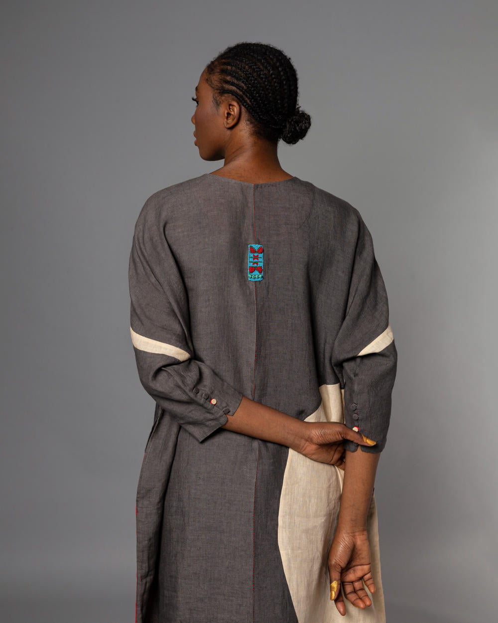 Bamile Charcoal Red Natural Kaftan