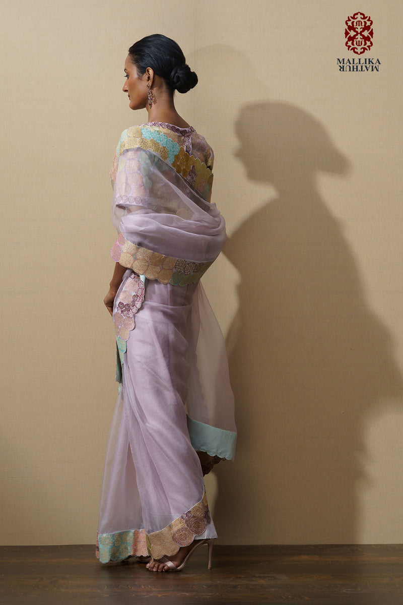 Banaras bloom crop top applique lilac silk by Mallika Mathur for women Worldwide