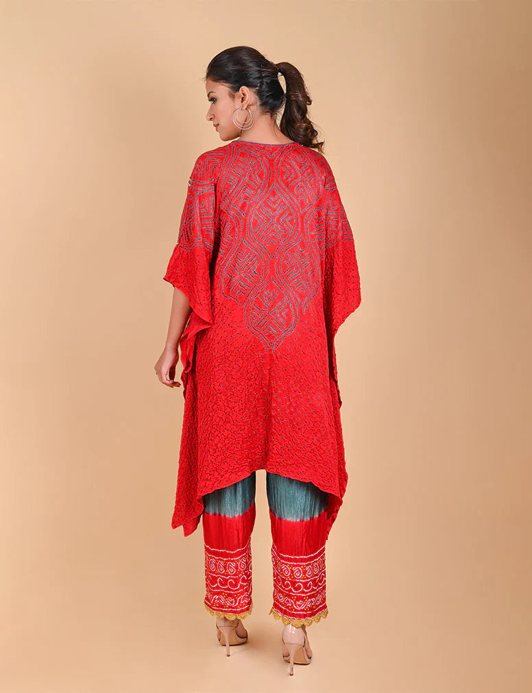 BANDHANI PANTS-GREY AND RED silk by Dyelogue in multi color for women Worldwide