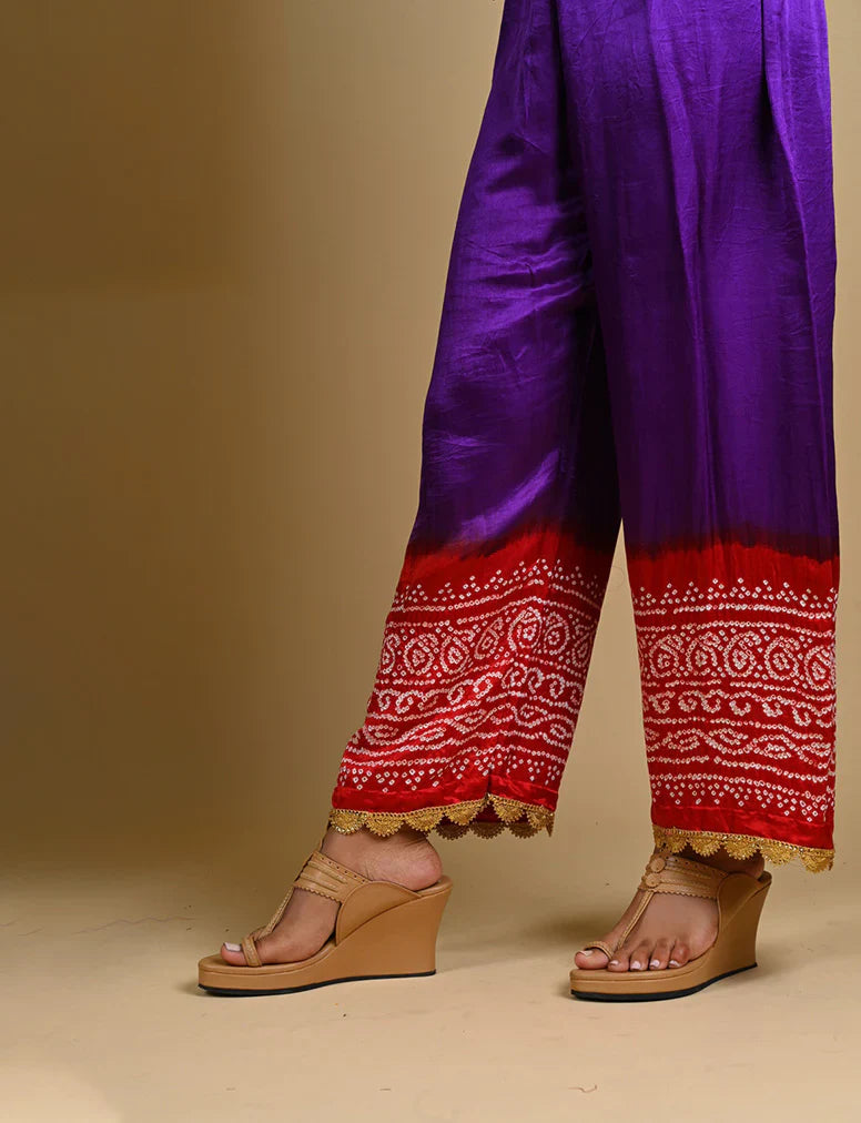 BANDHANI PANTS-PURPLE AND RED silk by Dyelogue in multi color for women Worldwide