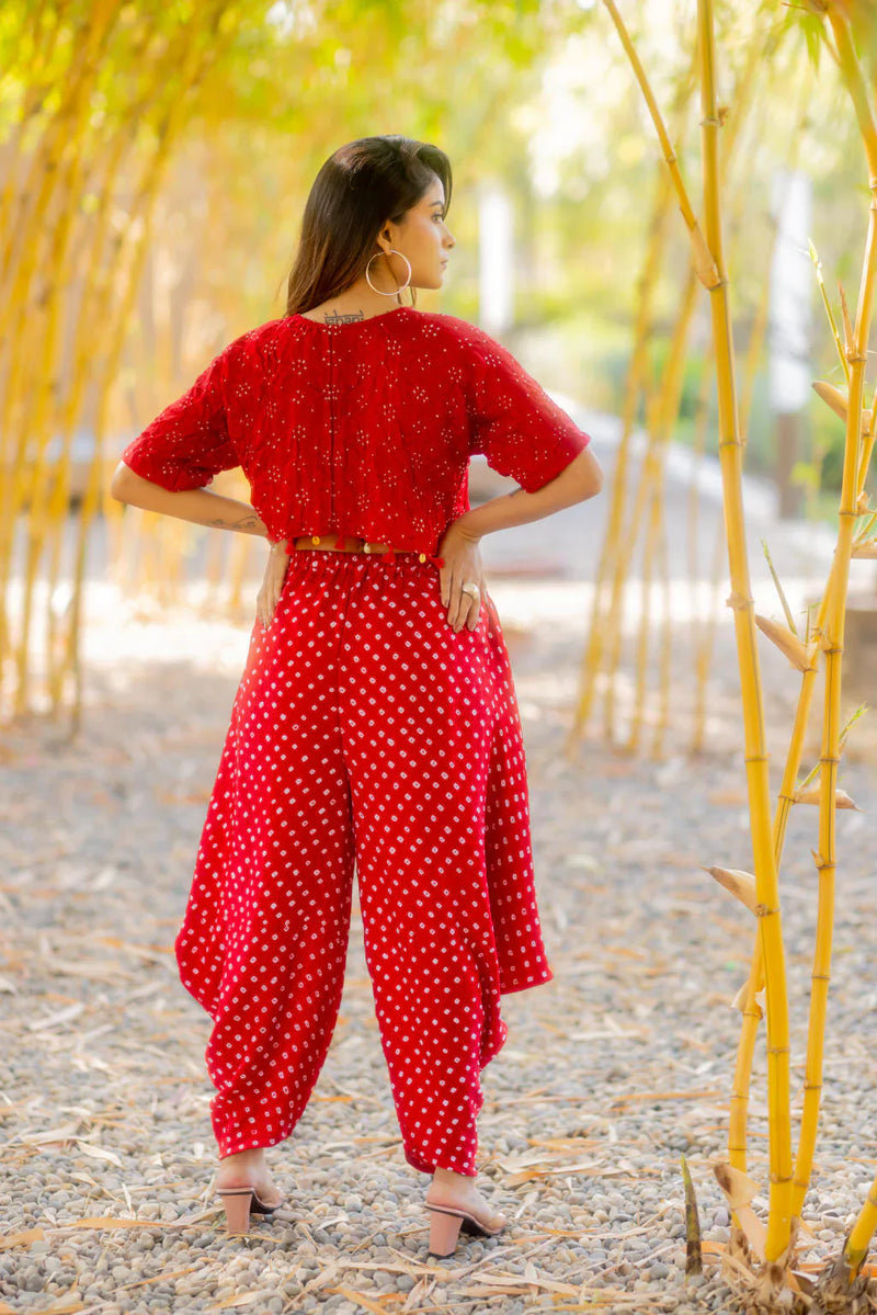 BANDHANI WRAP DHOTI-RED silk by Dyelogue in red color for women Worldwide
