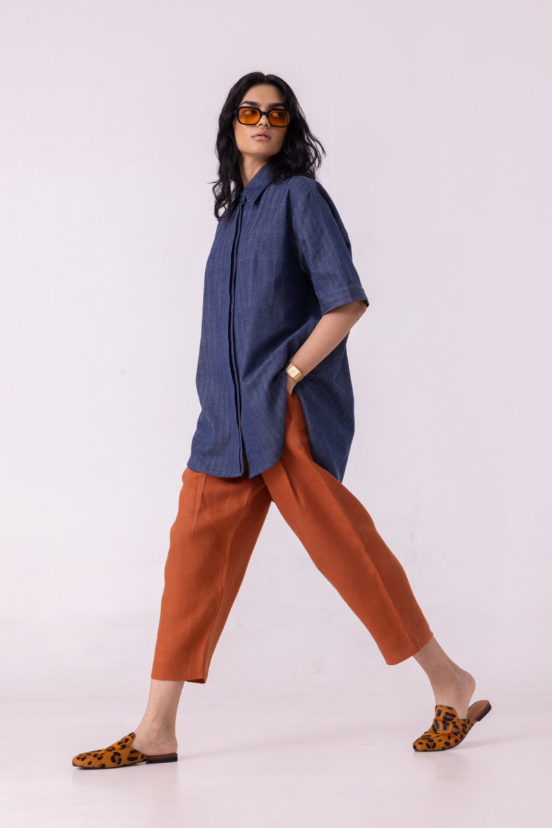 Bandra Rust Linen Pants all linen by The Summer House for women Worldwide