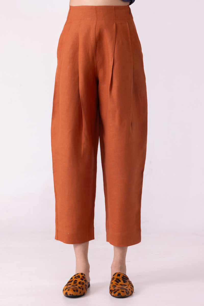 Bandra Rust Linen Pants all linen by The Summer House for women Worldwide