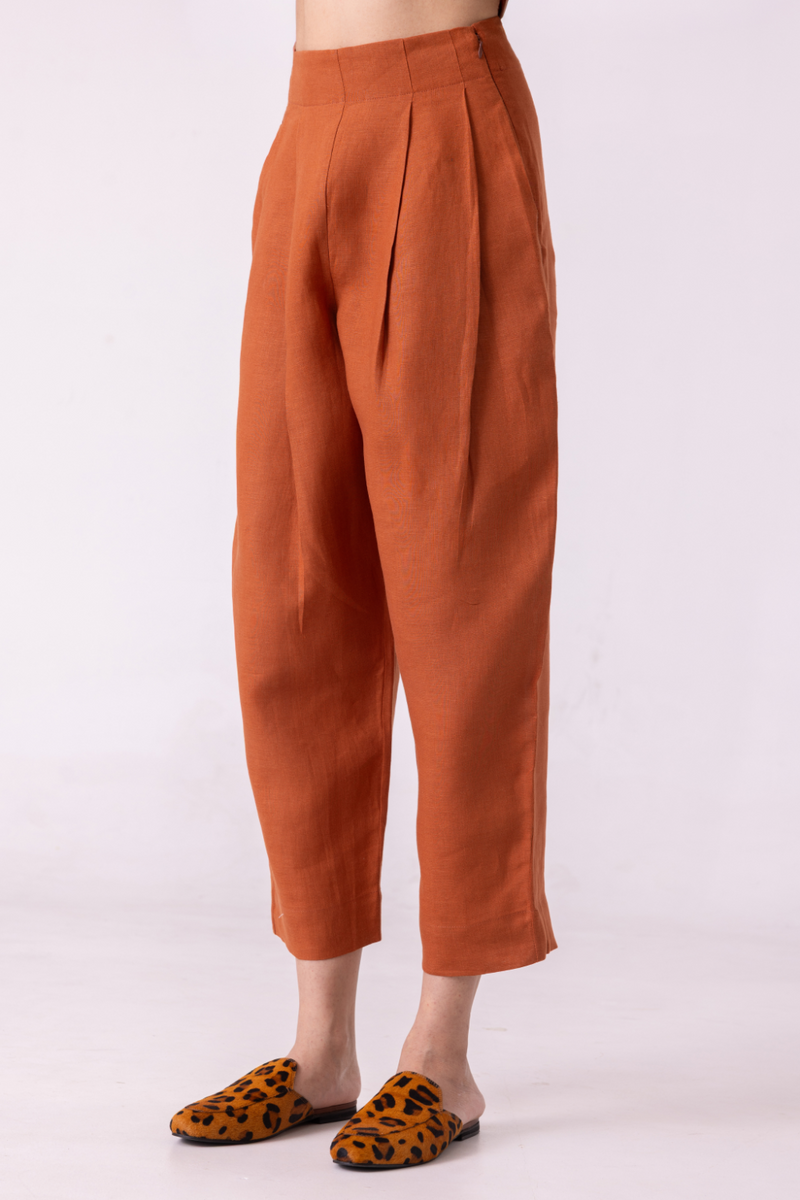 Bandra Rust Linen Pants all linen by The Summer House for women Worldwide