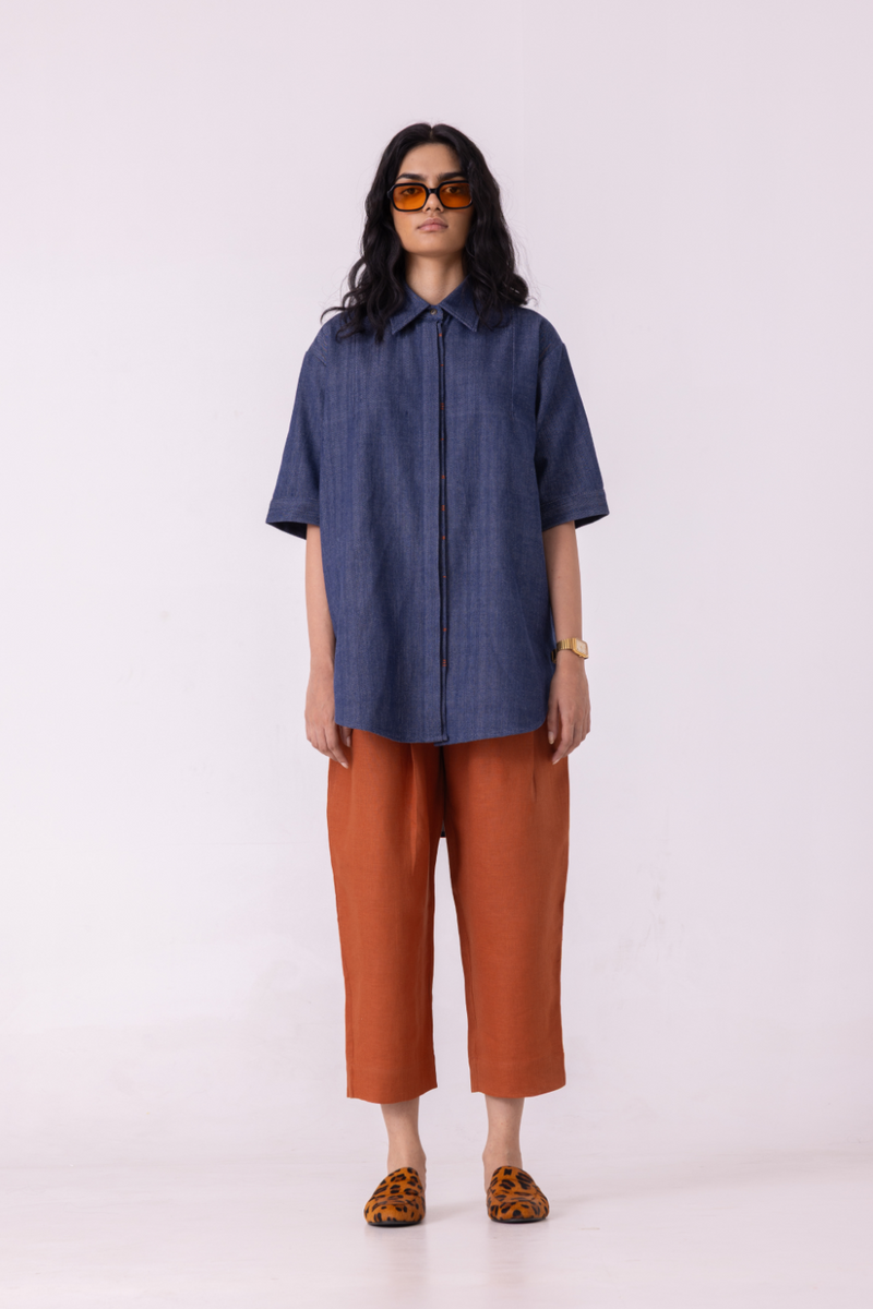 Bandra Rust Linen Pants all linen by The Summer House for women Worldwide