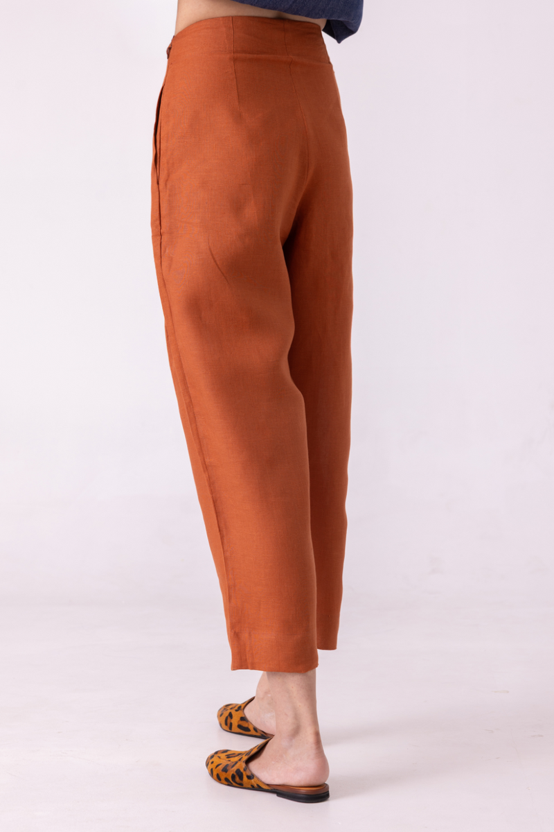 Bandra Rust Linen Pants all linen by The Summer House for women Worldwide
