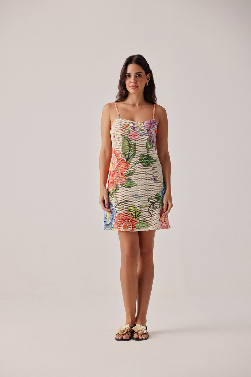 Bardot Mini-Bloom Dress crochet resort wear by NOIB in beige for women Worldwide