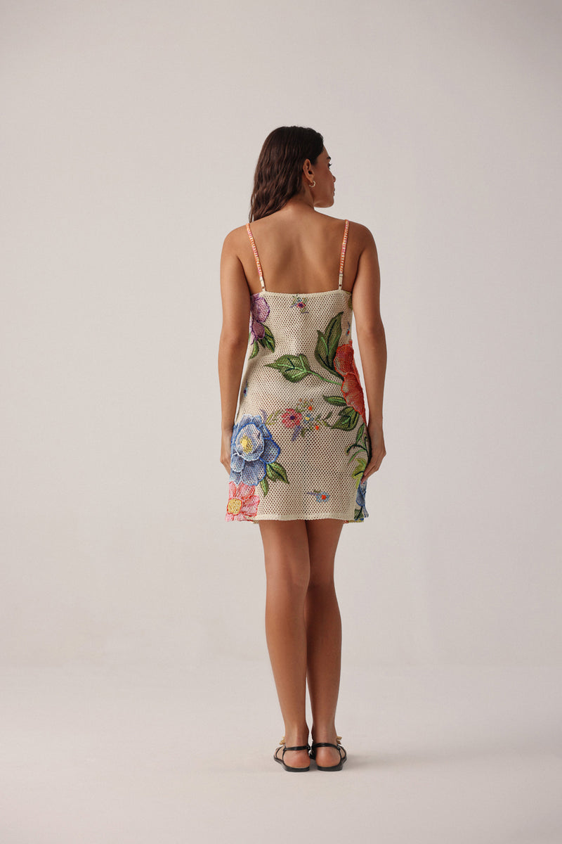 Bardot Mini-Bloom Dress crochet resort wear by NOIB in beige for women Worldwide