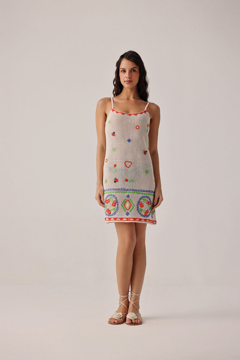 Bardot Mini-Ecru Dress crochet resort wear by NOIB in beige for women Worldwide
