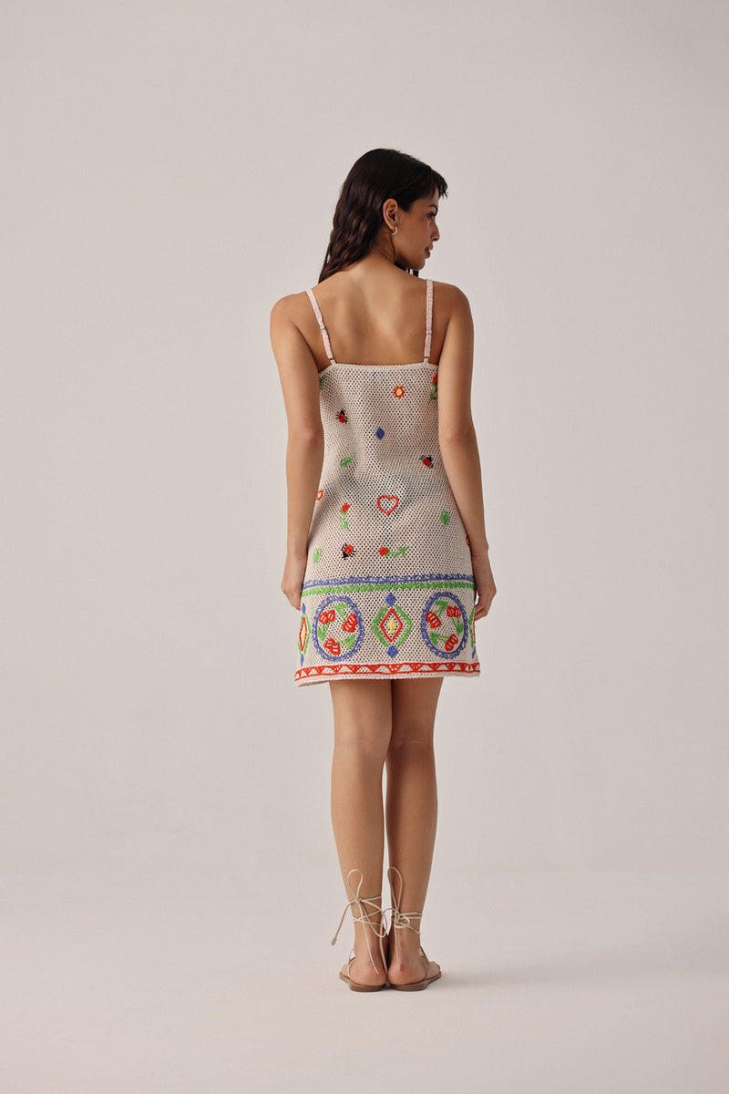 Bardot Mini-Ecru Dress crochet resort wear by NOIB in beige for women Worldwide
