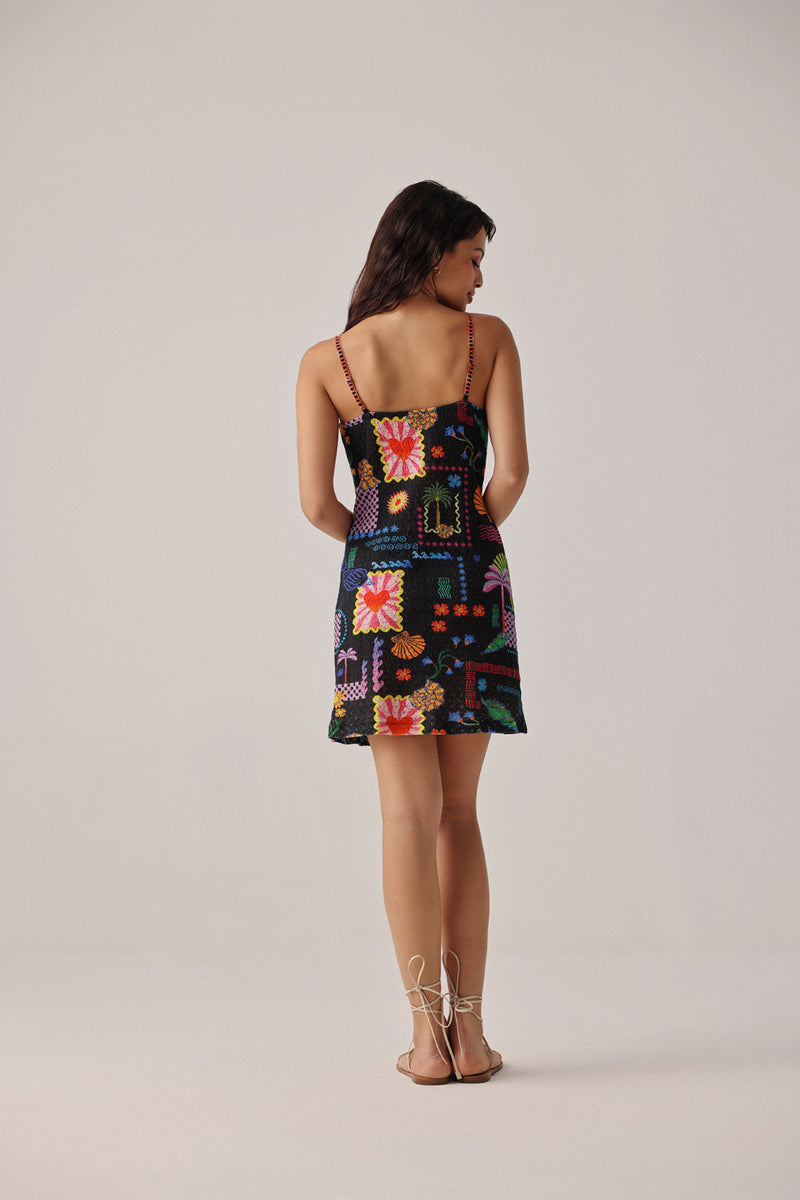 Bardot Mini-Seascape Dress crochet resort wear by NOIB in black for women Worldwide