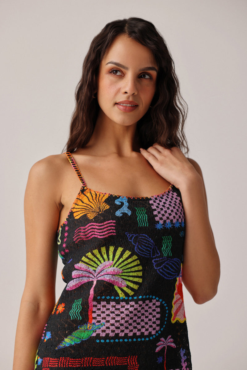 Bardot Mini-Seascape Dress crochet resort wear by NOIB in black for women Worldwide