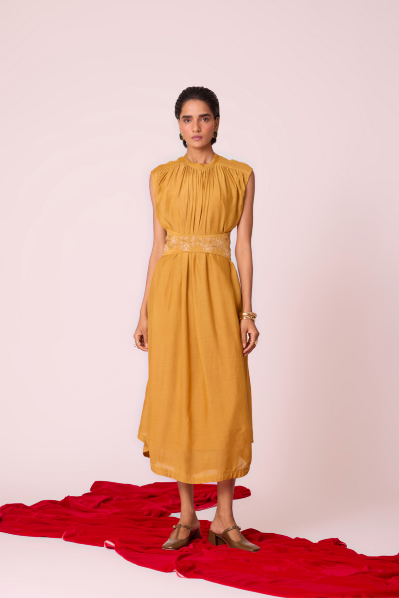Barika Yellow Midi Dress by The Summer House in yellow color for women Worldwide