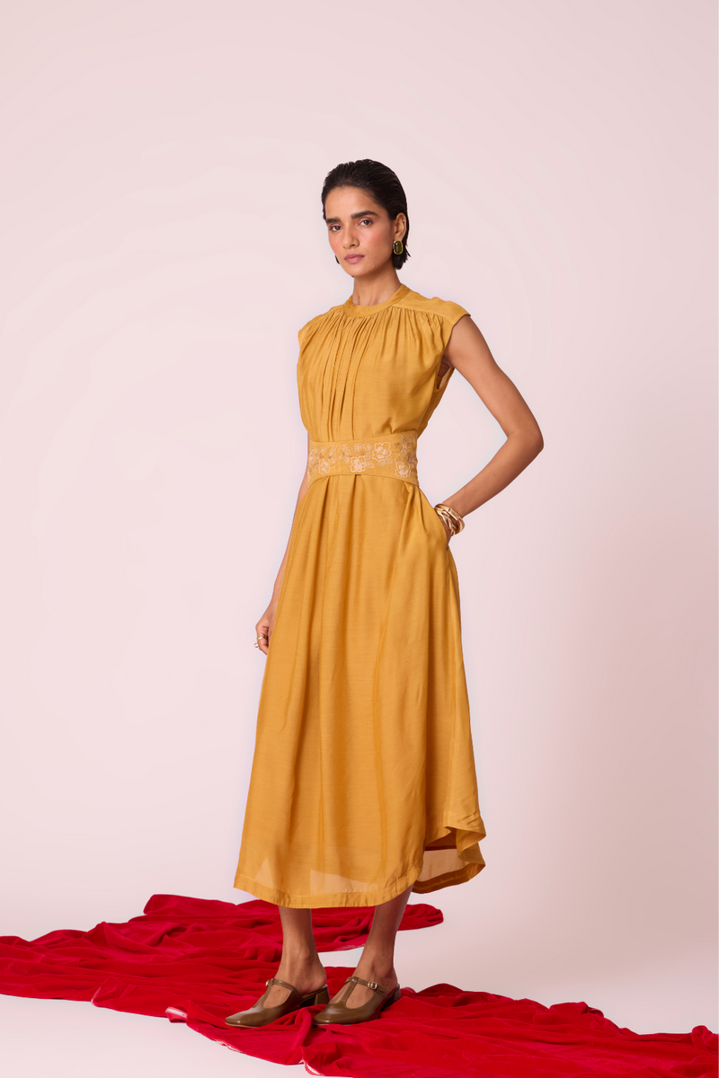 Barika Yellow Midi Dress by The Summer House in yellow color for women Worldwide