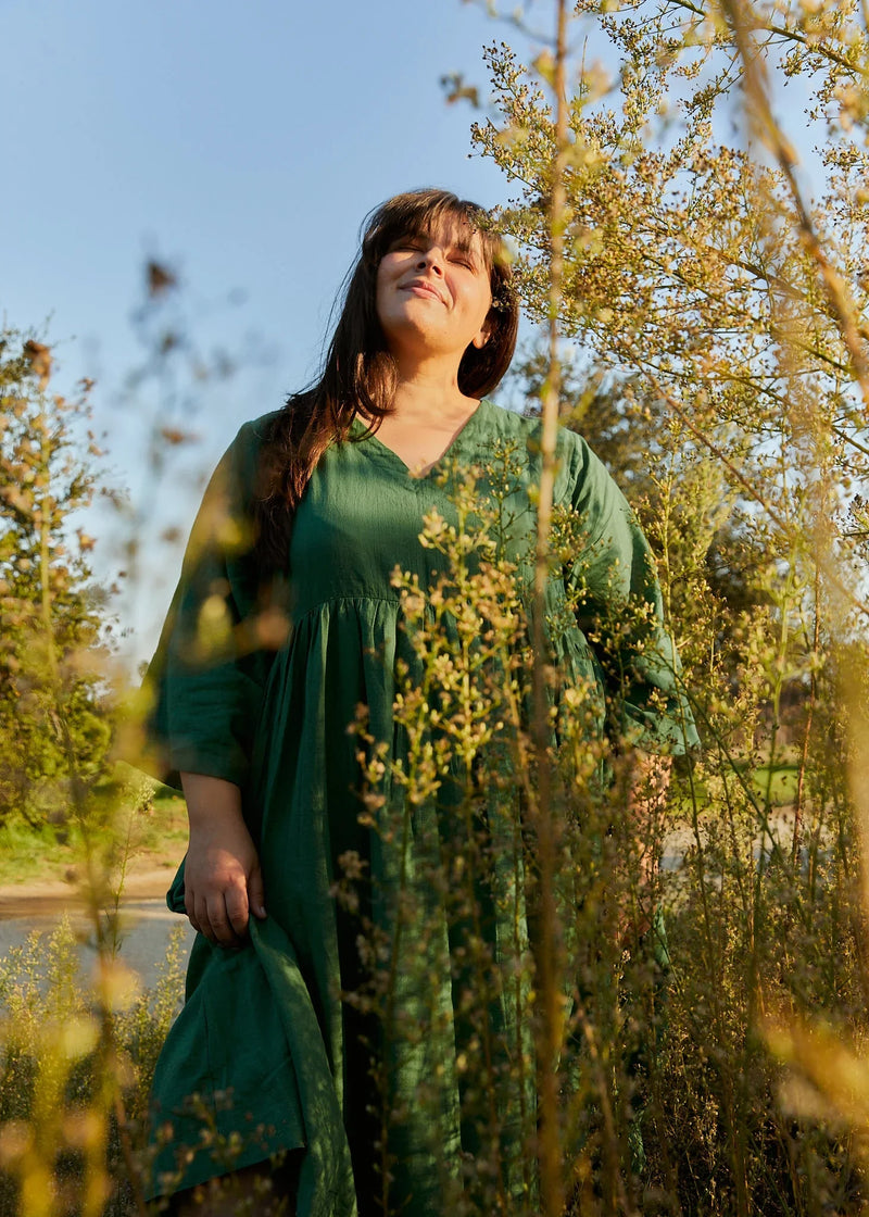 Basil green gathered midi dress - Basil Green Dress by World of Crow in green color for women Worldwide