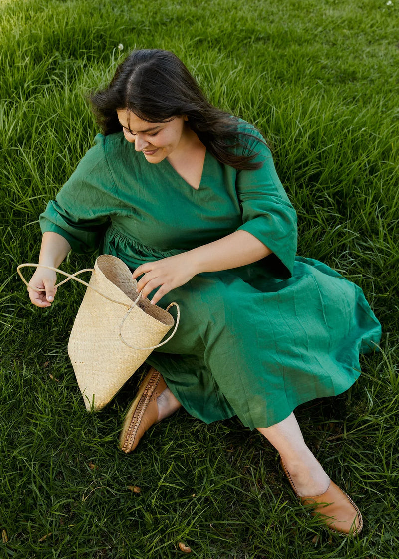 Basil green gathered midi dress - Basil Green Dress by World of Crow in green color for women Worldwide
