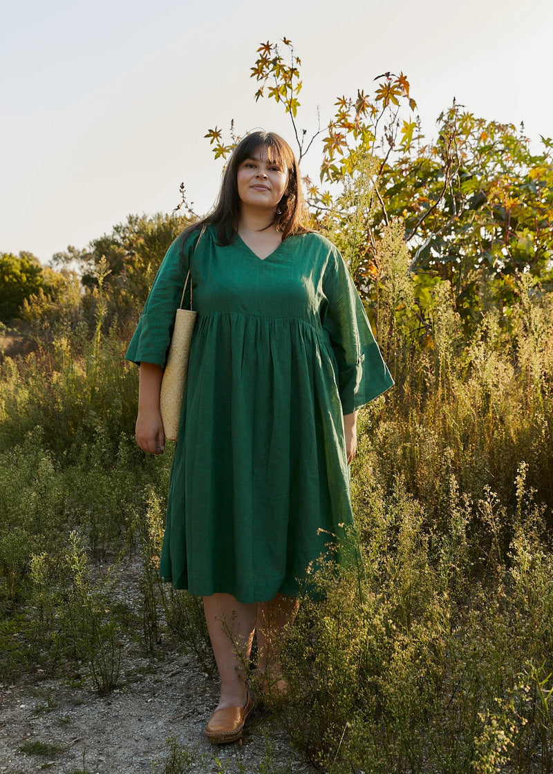 Basil green gathered midi dress - Basil Green Dress by World of Crow in green color for women Worldwide