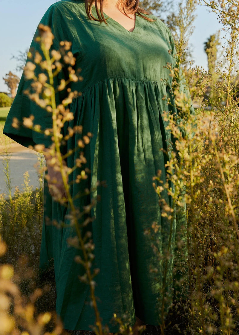 Basil green gathered midi dress - Basil Green Dress by World of Crow in green color for women Worldwide